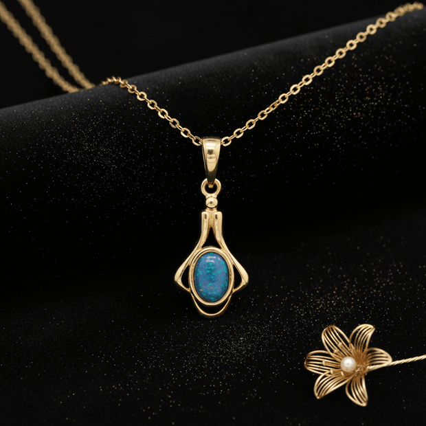 18ct Gold 925 Sterling Silver Bkore Australian Opal Pendant Necklace - DP Online