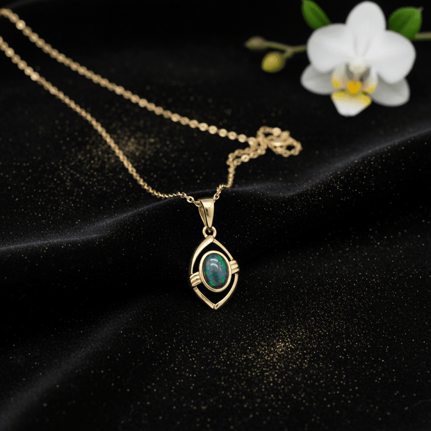18ct Gold 925 Sterling Silver Majesti Australian Opal Pendant Necklace - DP Online