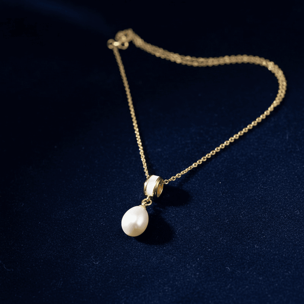 18ct Gold Natural Freshwater Pearl Teardrop Pendant Necklace - DP Online