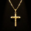18ct Gold Titanium Crucifix Pendant Figaro Chain
