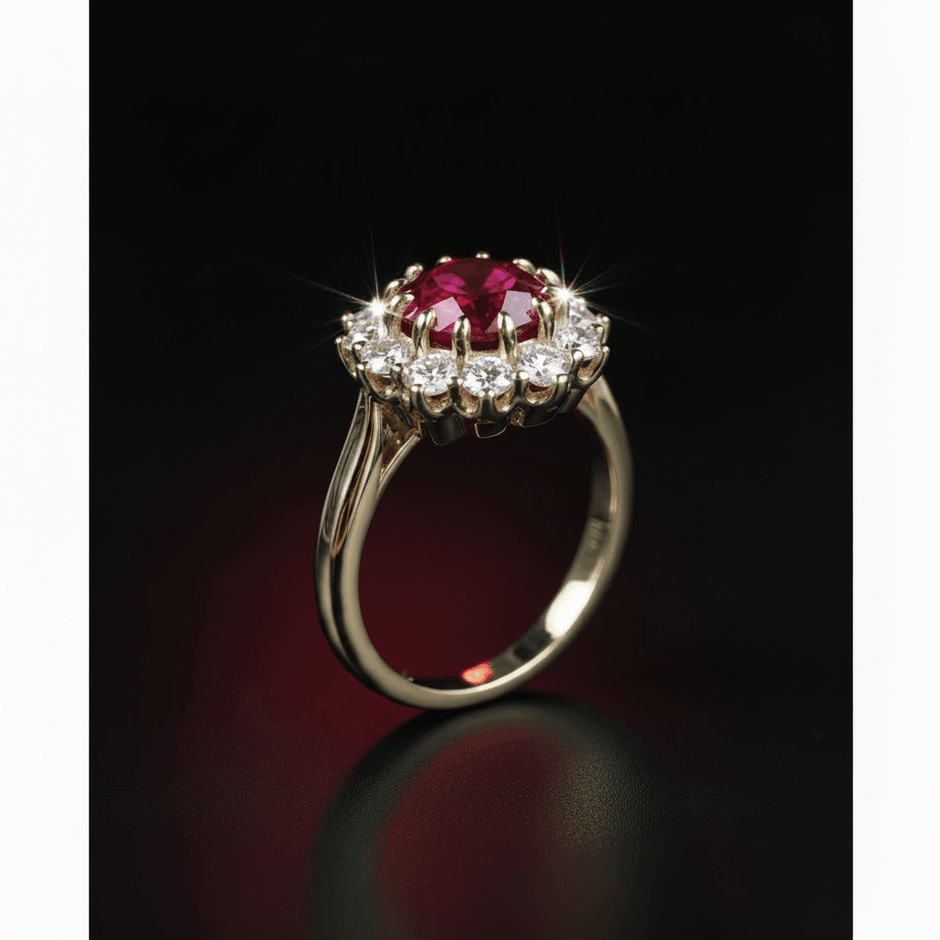 18ct Gold Titanium Steel Ruby Cubic Zirconia Cluster Ring - DP Online