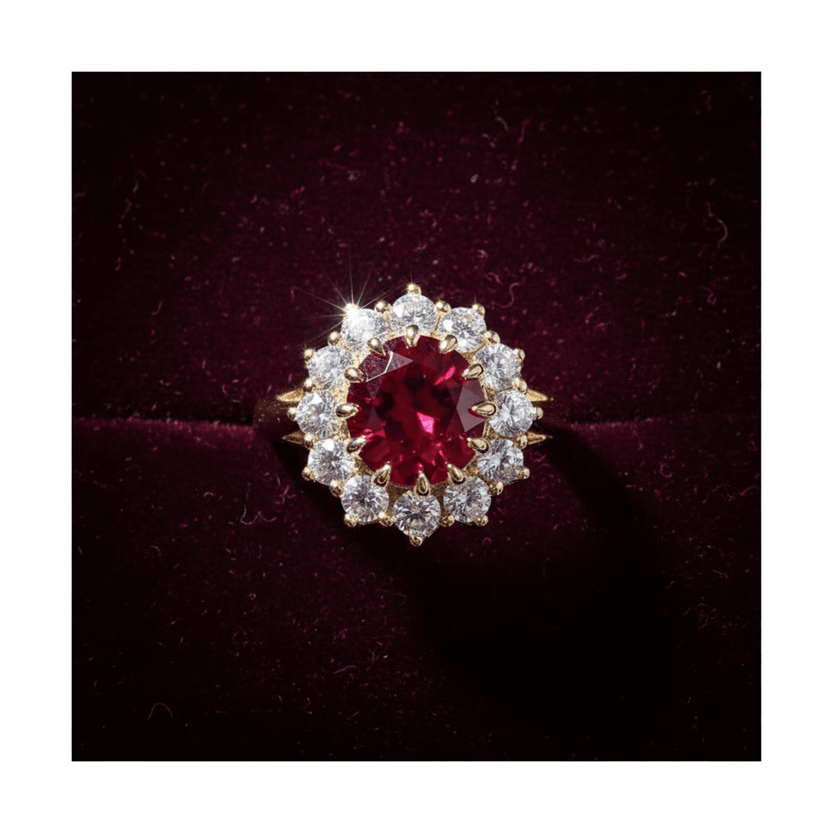 18ct Gold Titanium Steel Ruby Cubic Zirconia Cluster Ring - DP Online