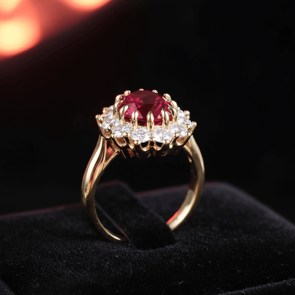 18ct Gold Titanium Steel Ruby Cubic Zirconia Cluster Ring - DP Online