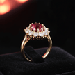 18ct Gold Titanium Steel Ruby Cubic Zirconia Cluster Ring - DP Online