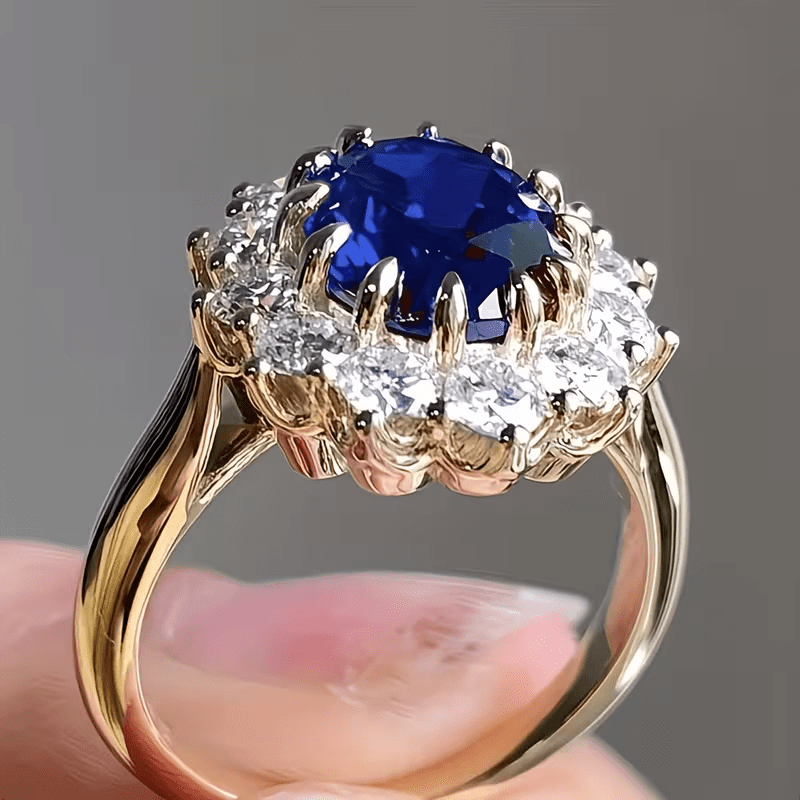 18ct Gold Titanium Steel Sapphire Cubic Zirconia Cluster Ring - DP Online