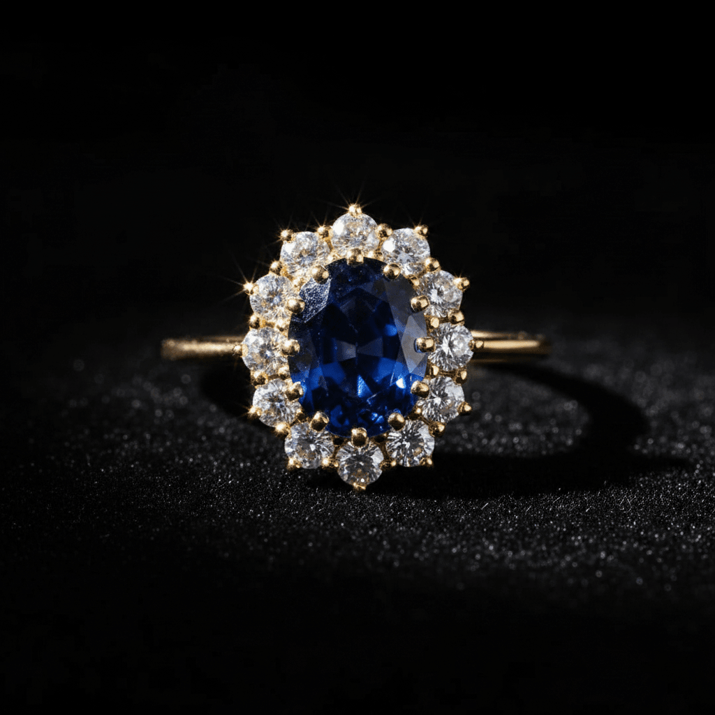 18ct Gold Titanium Steel Sapphire Cubic Zirconia Cluster Ring - DP Online