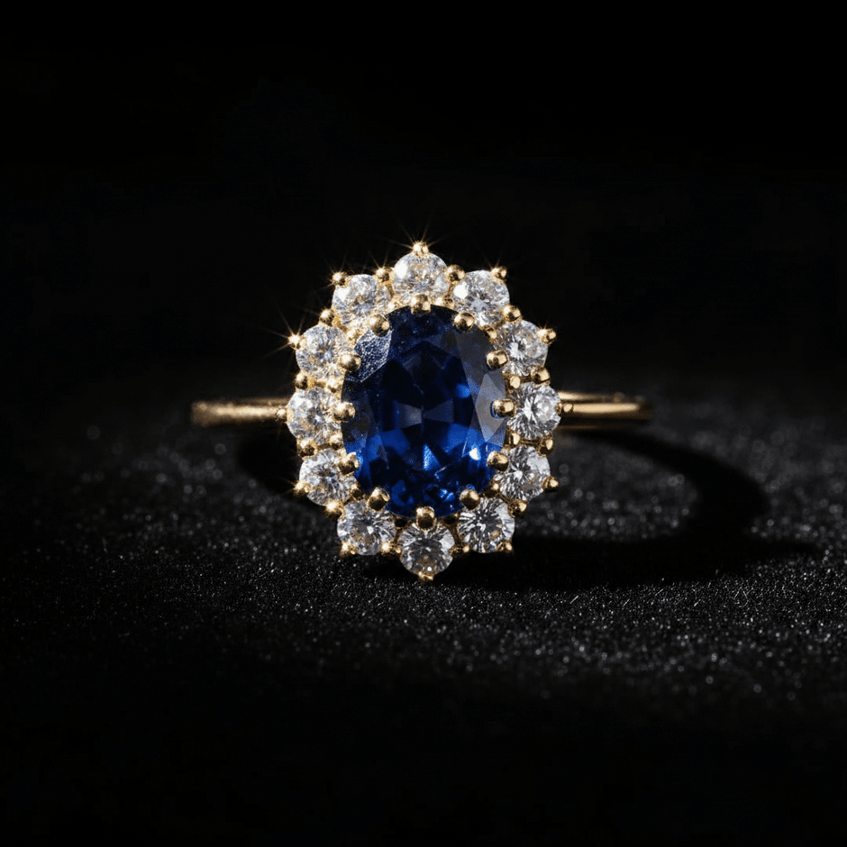 18ct Gold Titanium Steel Sapphire Cubic Zirconia Cluster Ring - DP Online