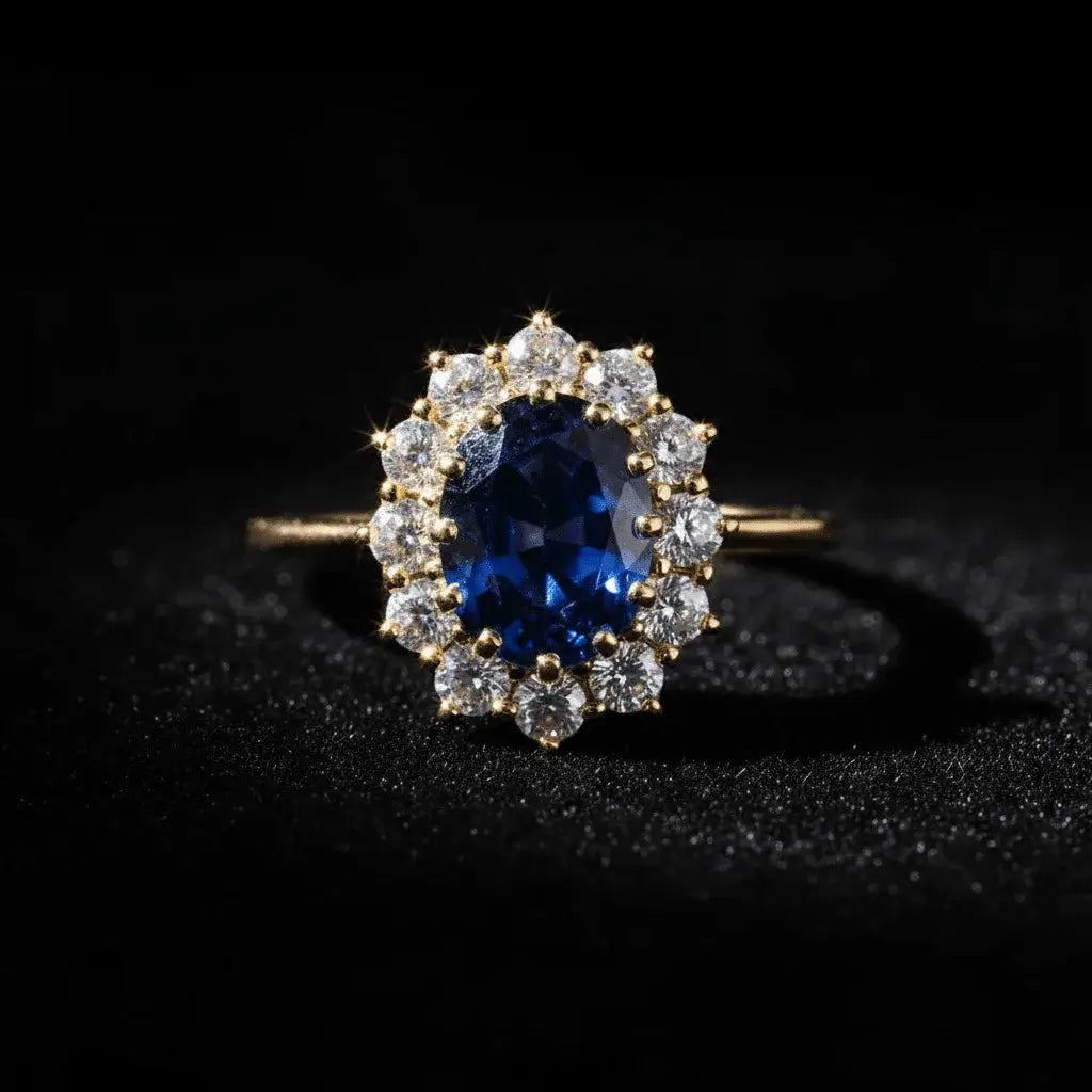 18ct Gold Titanium Sapphire Cubic Zirconia Cluster Ring