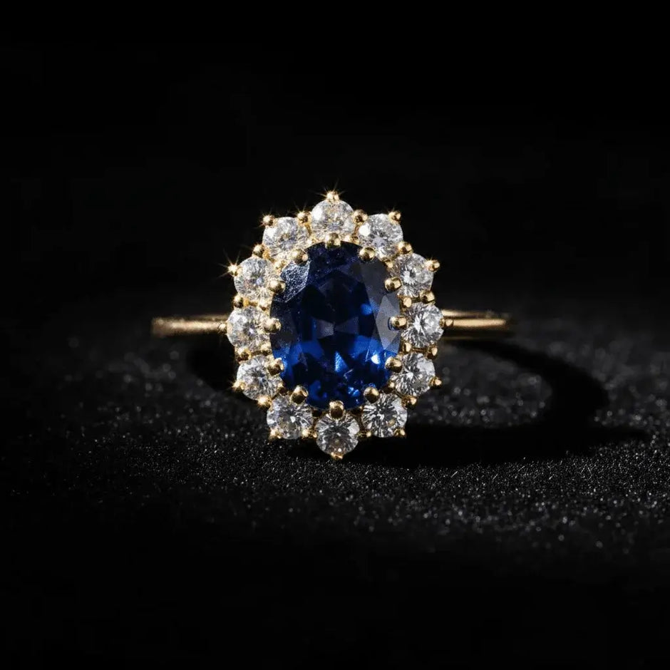 18ct Gold Titanium Sapphire Cubic Zirconia Cluster Ring