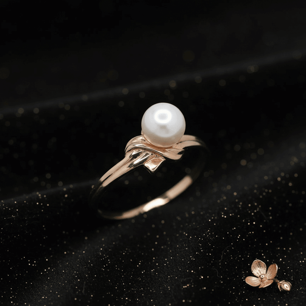 18ct Rose Gold 925 Sterling Silver Natural 7mm Freshwater Pearl Ring - DP Online