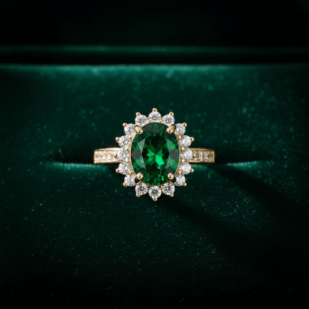 18ct Rose Gold Titanium Steel Emerald Cubic Zirconia Cluster Ring - DP Online