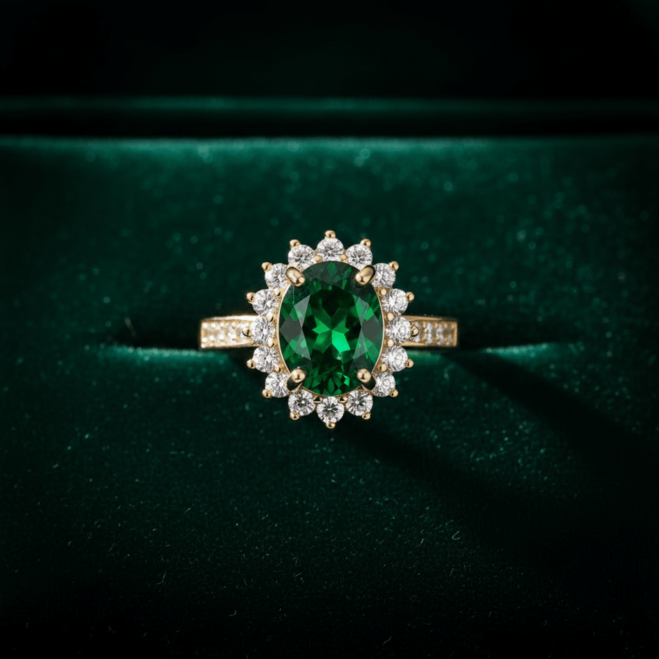 18ct Rose Gold Titanium Steel Emerald Cubic Zirconia Cluster Ring - DP Online