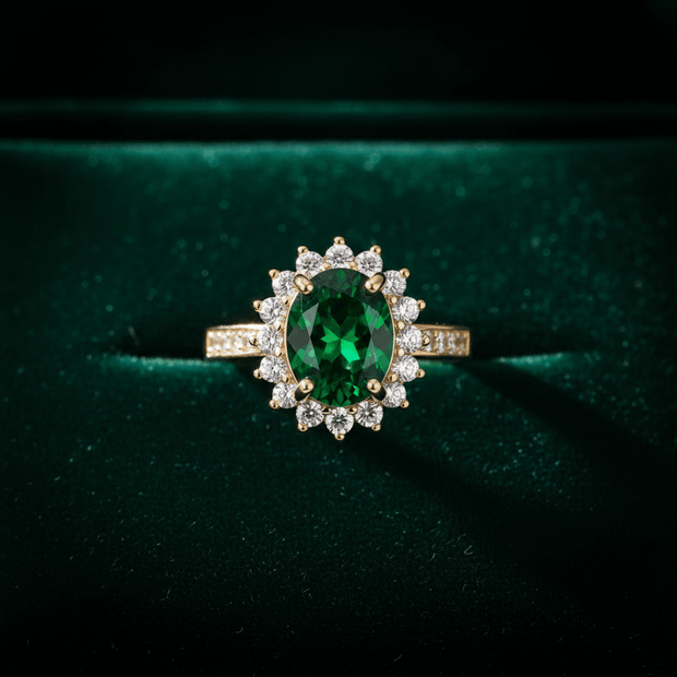 18ct Rose Gold Titanium Steel Emerald Cubic Zirconia Cluster Ring - DP Online