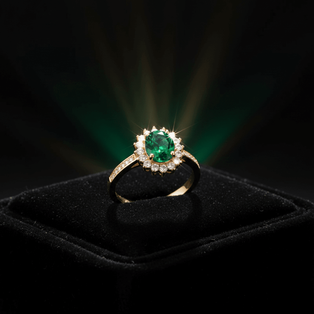 18ct Rose Gold Titanium Steel Emerald Cubic Zirconia Cluster Ring - DP Online