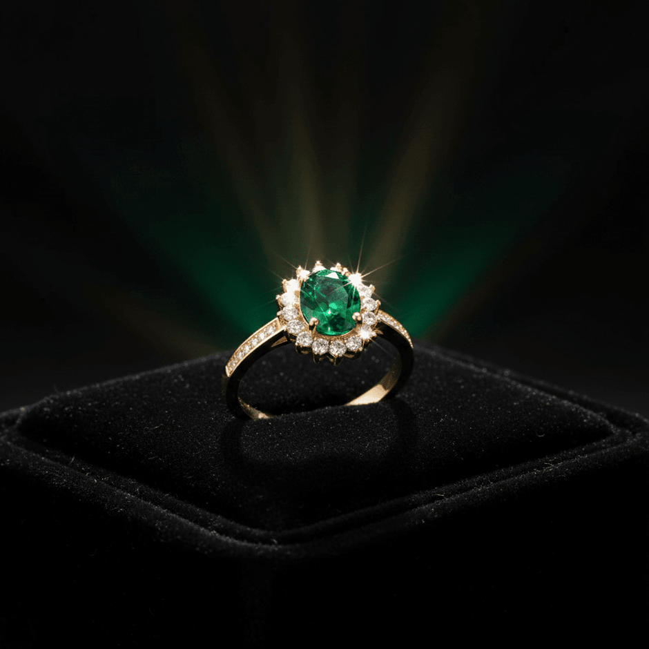 18ct Rose Gold Titanium Steel Emerald Cubic Zirconia Cluster Ring - DP Online