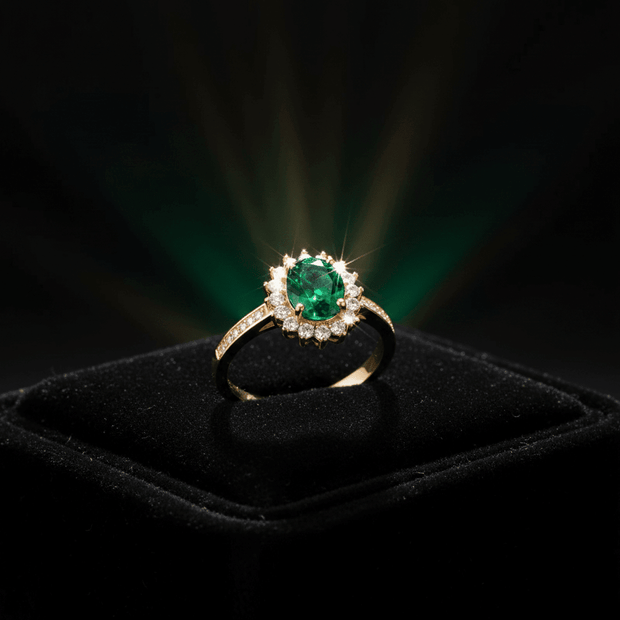 18ct Rose Gold Titanium Steel Emerald Cubic Zirconia Cluster Ring - DP Online