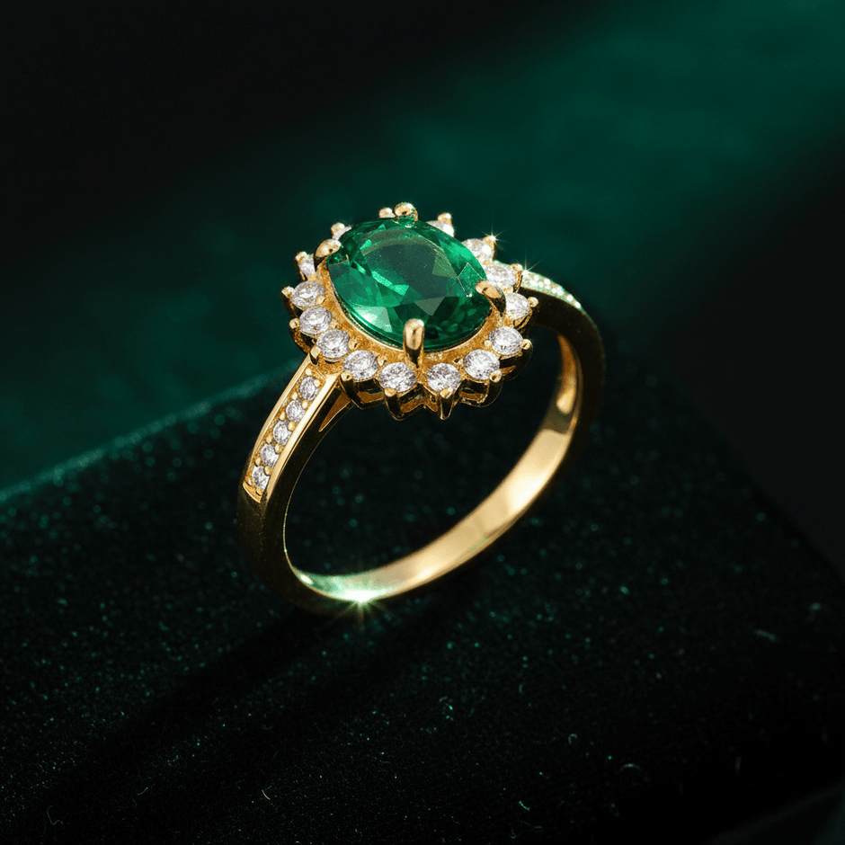 18ct Rose Gold Titanium Steel Emerald Cubic Zirconia Cluster Ring - DP Online