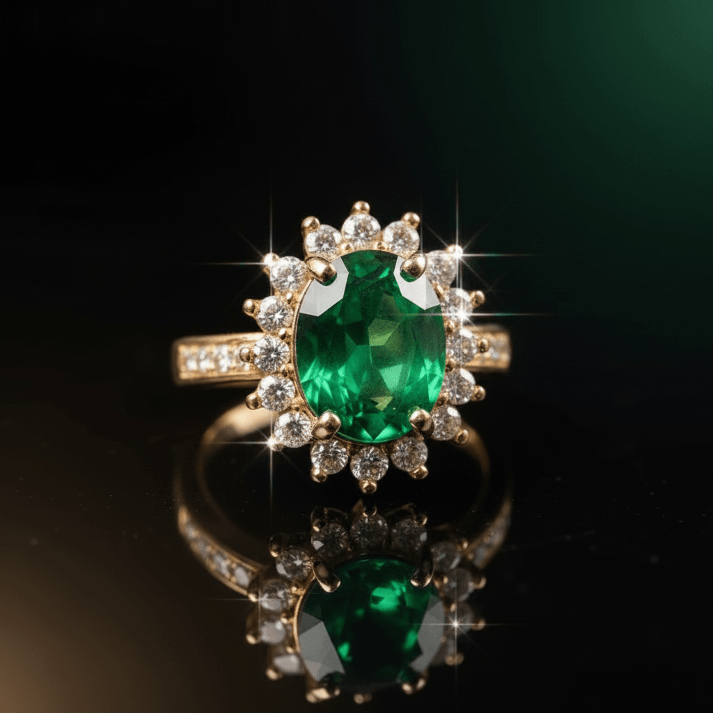 18ct Rose Gold Titanium Steel Emerald Cubic Zirconia Cluster Ring - DP Online