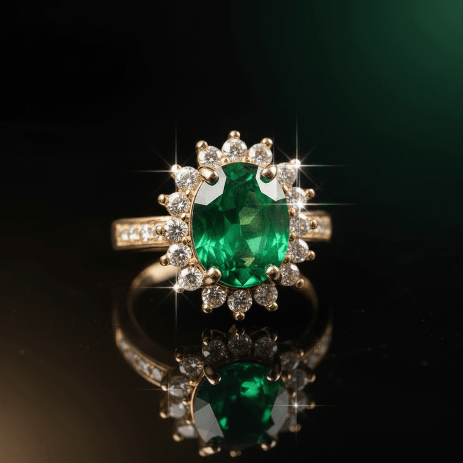 18ct Rose Gold Titanium Steel Emerald Cubic Zirconia Cluster Ring - DP Online