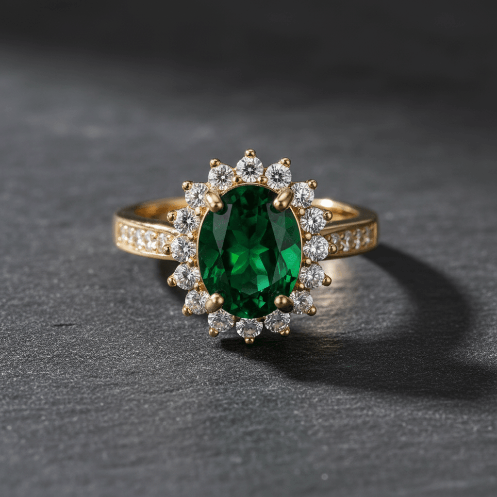 18ct Rose Gold Titanium Steel Emerald Cubic Zirconia Cluster Ring - DP Online
