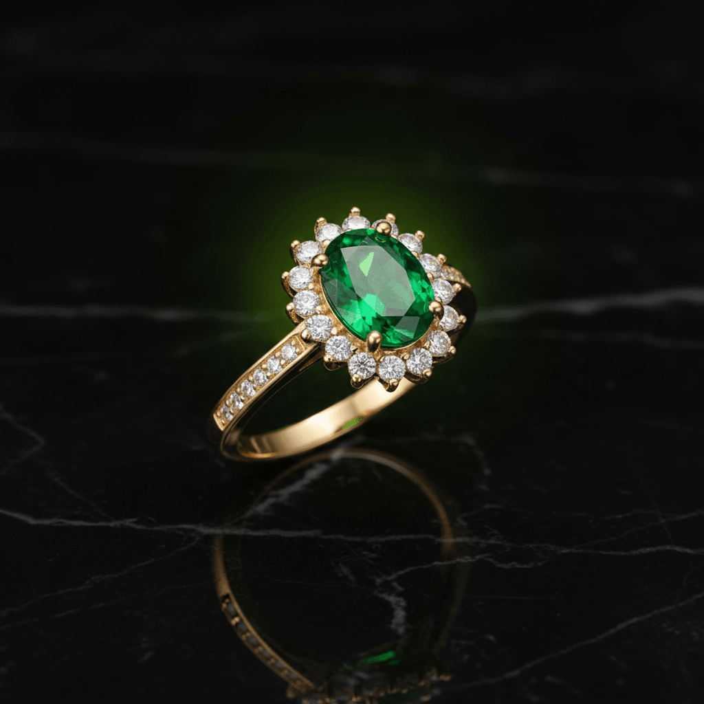 18ct Rose Gold Titanium Steel Emerald Cubic Zirconia Cluster Ring - DP Online