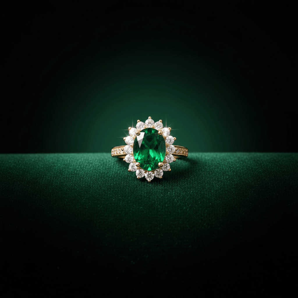 18ct Rose Gold Titanium Steel Emerald Cubic Zirconia Cluster Ring - DP Online