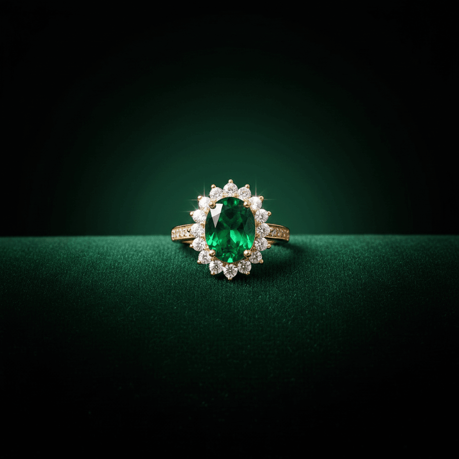 18ct Rose Gold Titanium Steel Emerald Cubic Zirconia Cluster Ring - DP Online