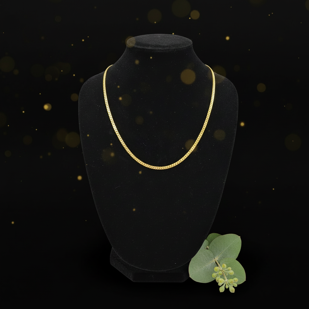 18ct Solid Gold Sideways Chain - Bust Angled