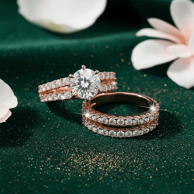 2 Piece 14ct Rose Gold Titanium Steel Moissanite Diamond Bridal Ring Set - DP Online