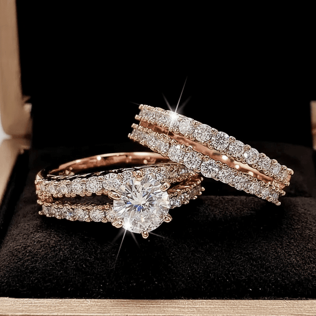 2 Piece 14ct Rose Gold Titanium Steel Moissanite Diamond Bridal Ring Set - DP Online