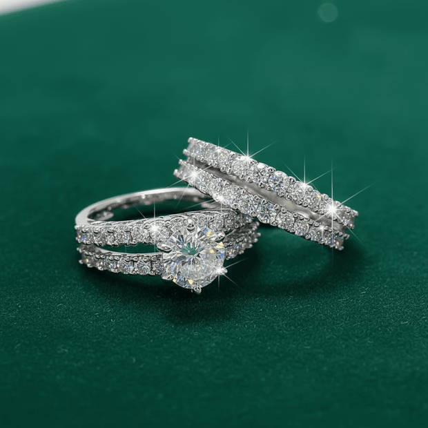 2 Piece 14ct White Gold Titanium Steel Moissanite Diamond Bridal Ring Set - DP Online