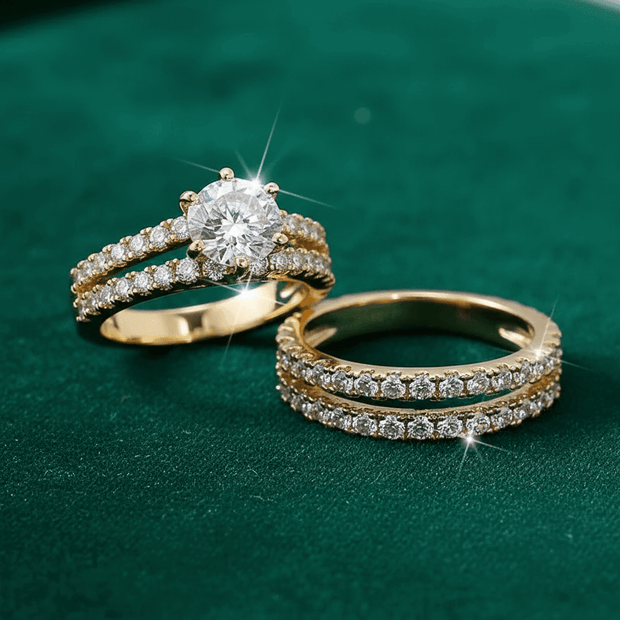 2 Piece 14ct Yellow Gold Titanium Steel Moissanite Diamond Bridal Ring Set - DP Online