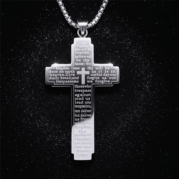 24" 61cm Christian Stainless Steel Lord's Prayer Cross Pendant Chain - DP Online