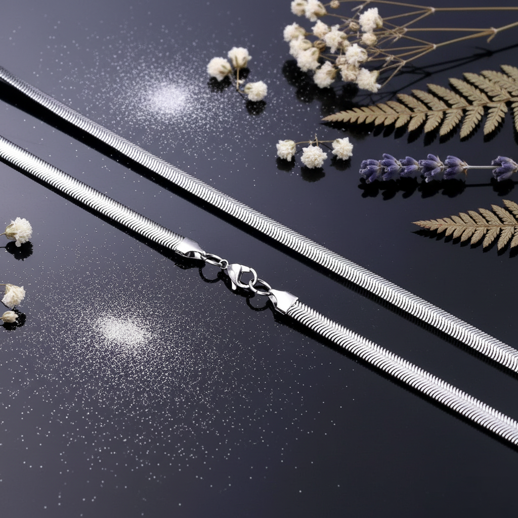 6mm Stainless Steel Flat Snake Chain — V3 Dust + Florals
