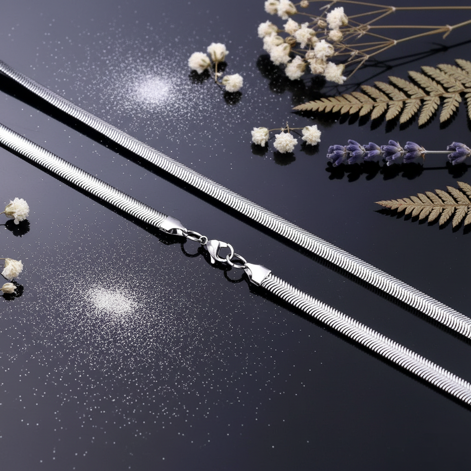 6mm Stainless Steel Flat Snake Chain — V3 Dust + Florals