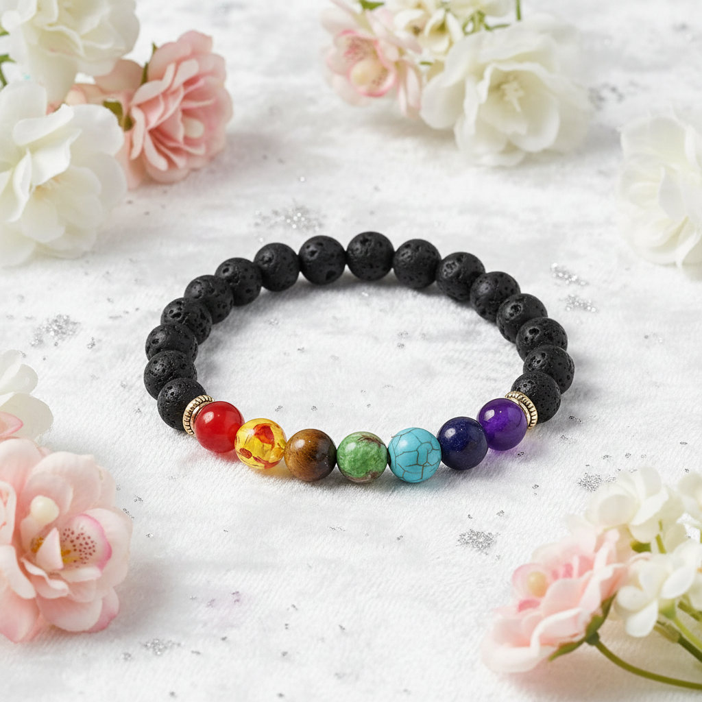 7 Chakra Bracelet - Silver Dust + Florals