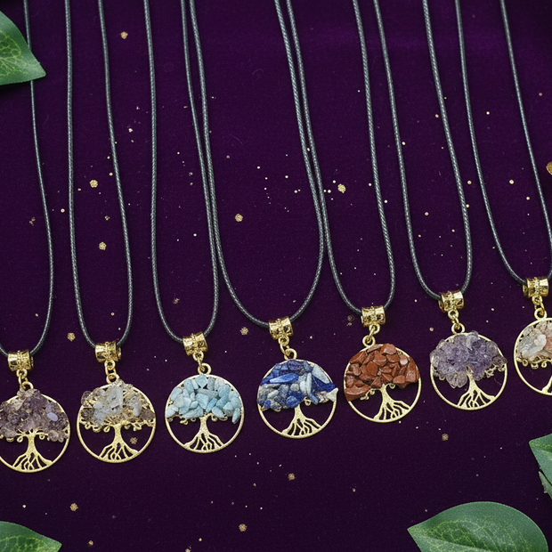 7 Tree of Life Pendants - Purple Velvet with Gold Flecks
