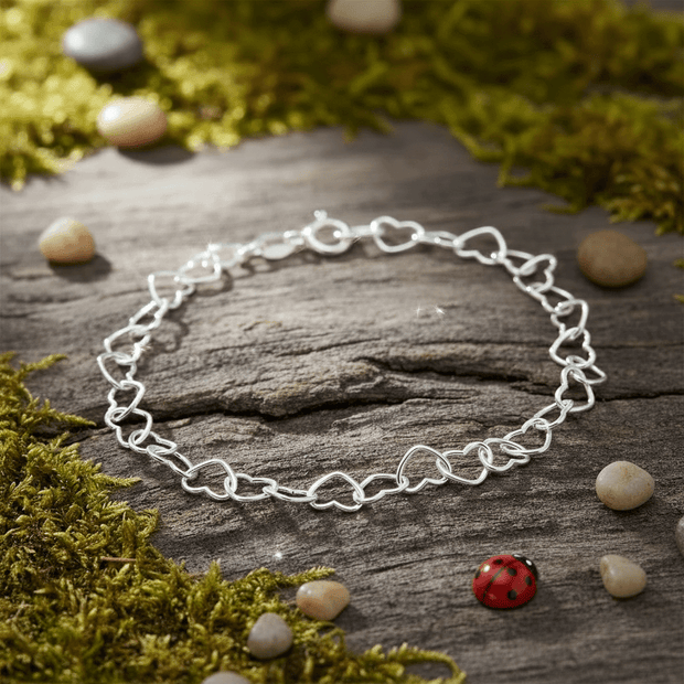 7.5" 19cm 925 Sterling Silver Multi Heart Bracelet - DP Online