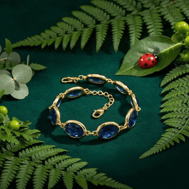 7.9" 20cm 14ct Gold Titanium Steel Blue Crystal Bracelet - DP Online