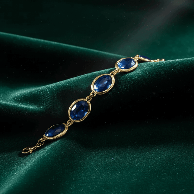 7.9" 20cm 14ct Gold Titanium Steel Blue Crystal Bracelet - DP Online