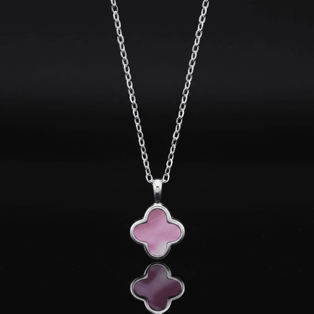 925 Sterling Silver 12mm Pink Mother of Pearl Clover Pendant - DP Online