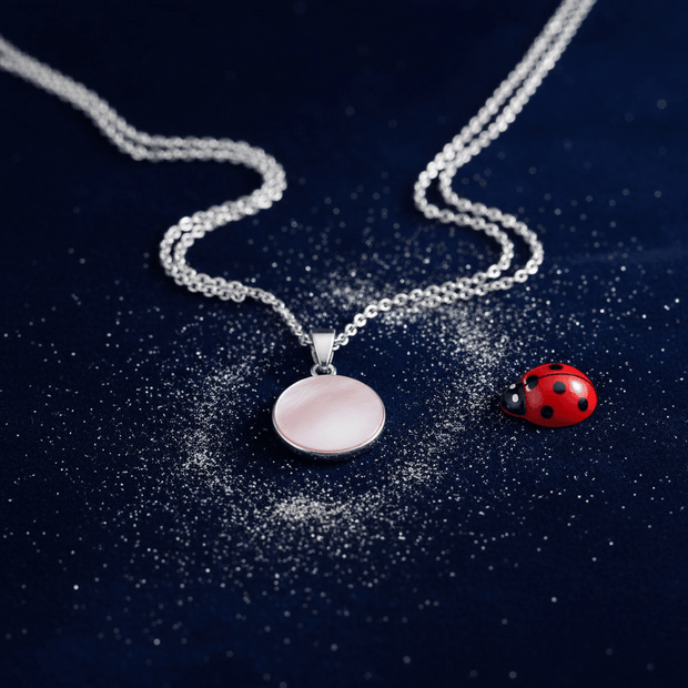 925 Sterling Silver 16mm Pink Mother of Pearl Circle Pendant Necklace - DP Online