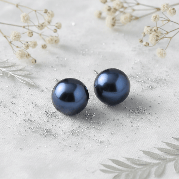 925 Sterling Silver 7.5-8mm Black Freshwater Pearl Stud Earrings - DP Online