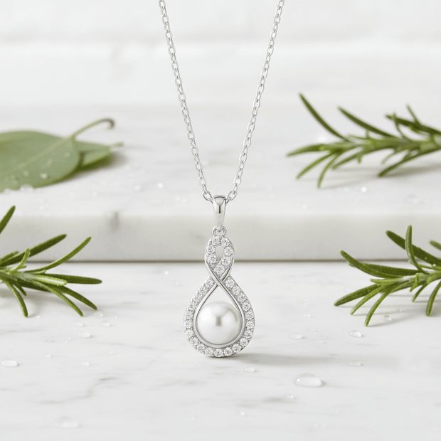 925 Sterling Silver 8-8.5mm Cultured Freshwater Pearls and CZ Pendant Necklace - DP Online