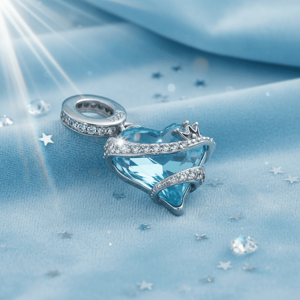 925 Sterling Silver Aqua Blue Heart Bracelet Charm - DP Online
