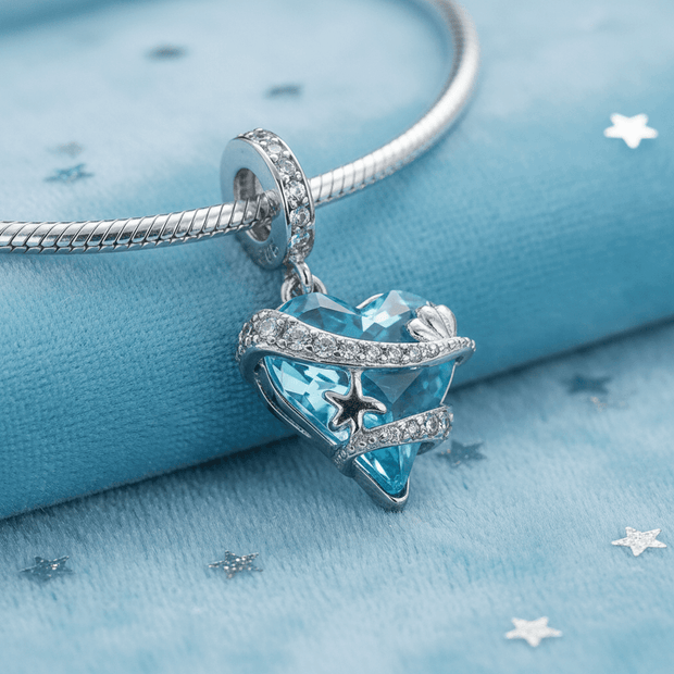 925 Sterling Silver Aqua Blue Heart Bracelet Charm - DP Online