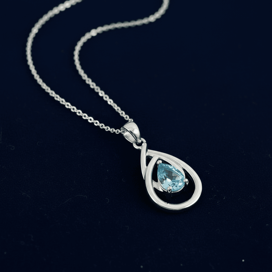 925 Sterling Silver Blue Cubic Zirconia Pear Loop Drop Pendant Necklace - DP Online