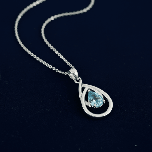 925 Sterling Silver Blue Cubic Zirconia Pear Loop Drop Pendant Necklace - DP Online