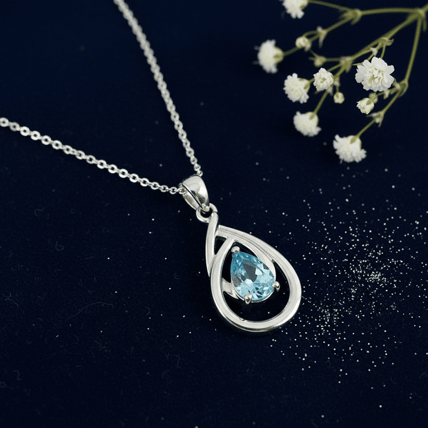 925 Sterling Silver Blue Cubic Zirconia Pear Loop Drop Pendant Necklace - DP Online