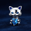 925 Sterling Silver Blue Heart Cat Bracelet Charm - DP Online